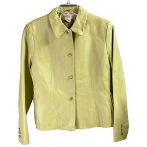 Jones Wear Collection Lime Green 100% Genuine Cropped Leather Jacket Siz…